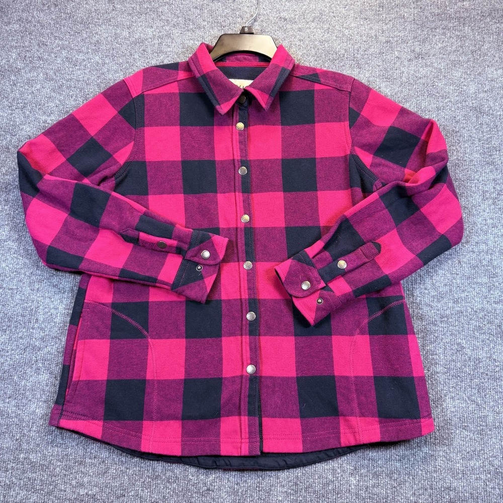 Orvis Buffalo Plaid Flannel‎ Fleece Lined Shacket Women Large Pink Navy Outdoors